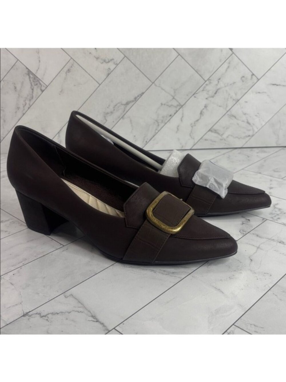 NWT Easy Street Womens Aster Brown Matte Faux Leather Block Heel Pumps Size 11M - Picture 4 of 9
